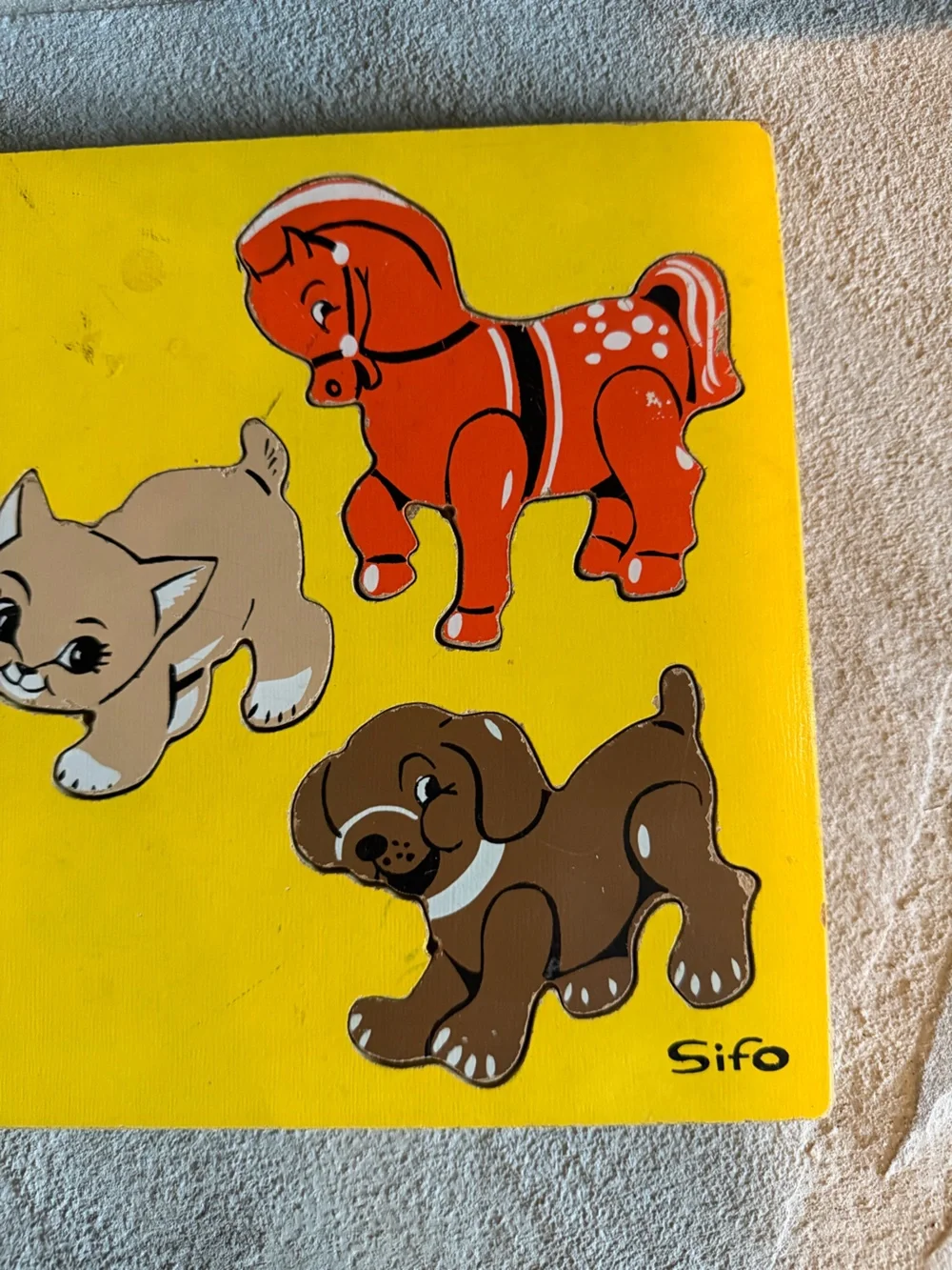 Vintage Mid Century Sifo Toys 5-Piece Wooden Inlay Tray Puzzle Animals Sea Life
